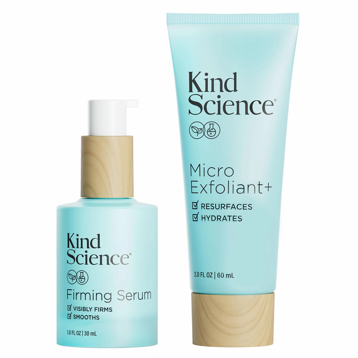 Kind Science by Ellen DeGeneres Firm   Smooth Duo, 2-Piece Skin Care Set with Micro Exfoliant & Firming Face Serum - Hyaluronic Acid Serum & Exfoliating Face Wash