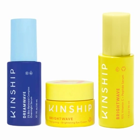 Kinship Dreamwave Overnight Retinoid Renewal Serum   Brightwave Vitamin C Eye Cream & Peptide Face Serum - Anti-Aging Vegan Skincare