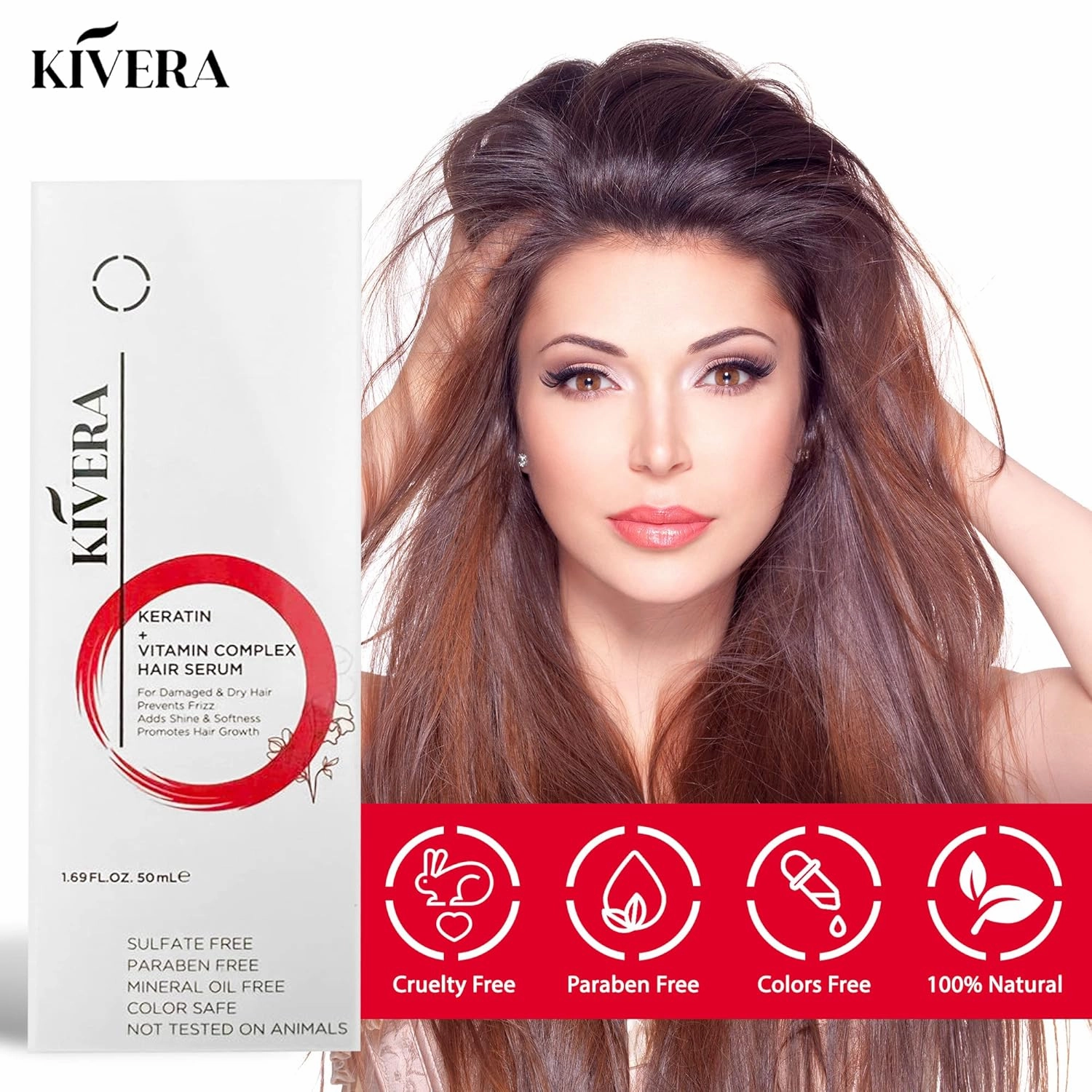 KIVERA Keratin   Vitamin Complex Hair Serum - Hair Growth Serum for Frizzy & Damaged Hair - Anti Frizz Serum for Men & Women, 1 Pack