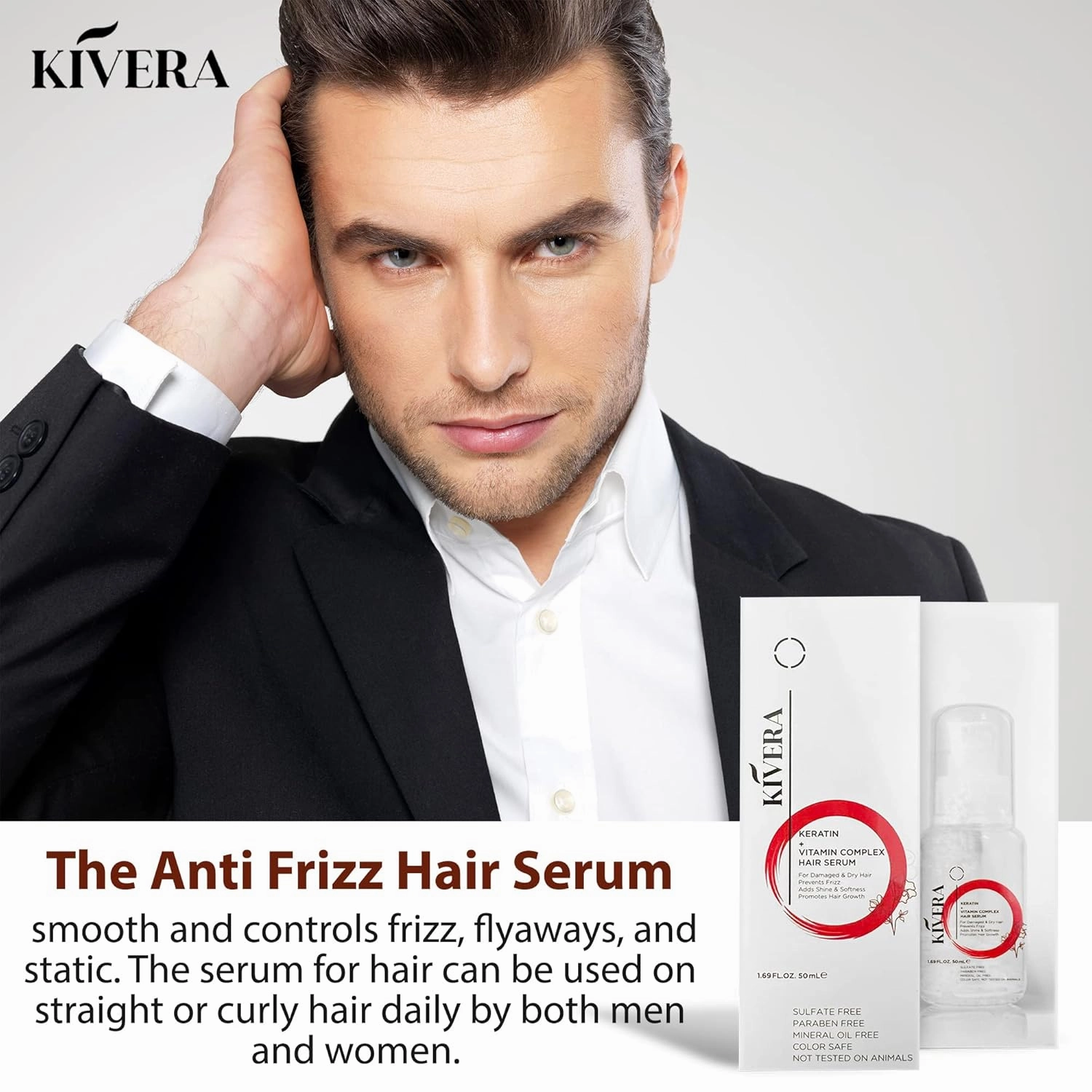 KIVERA Keratin   Vitamin Complex Hair Serum - Hair Growth Serum for Frizzy & Damaged Hair - Anti Frizz Serum for Men & Women, 1 Pack