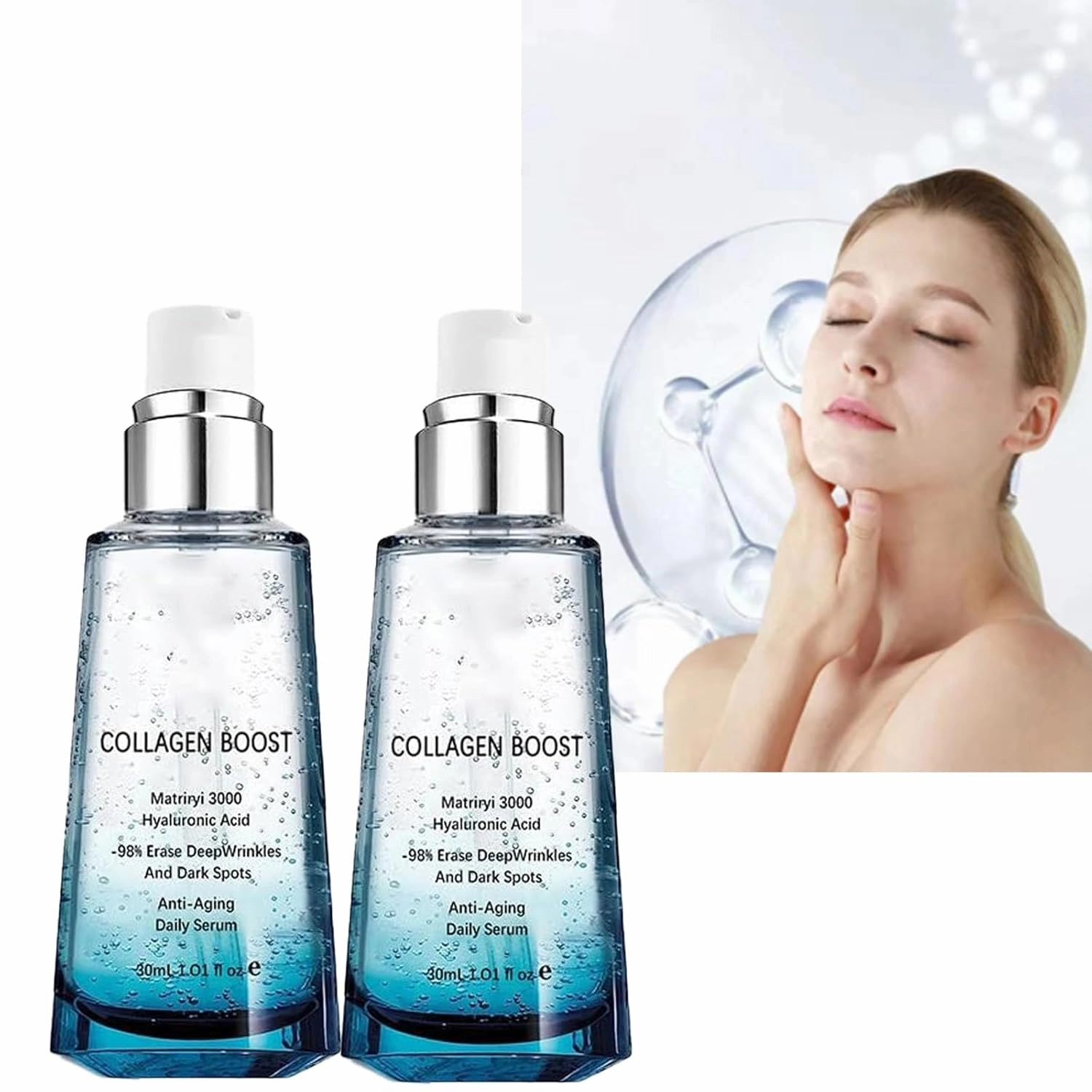 KORAN Advanced Collagen Boost Anti Aging Serum, Collagen Anti-Wrinkle Firming Hyaluronic Acid Face Serum- Koran Collagen,Wrinkle Reducing Collagen Serum for Sensitive Skin (2pcs)