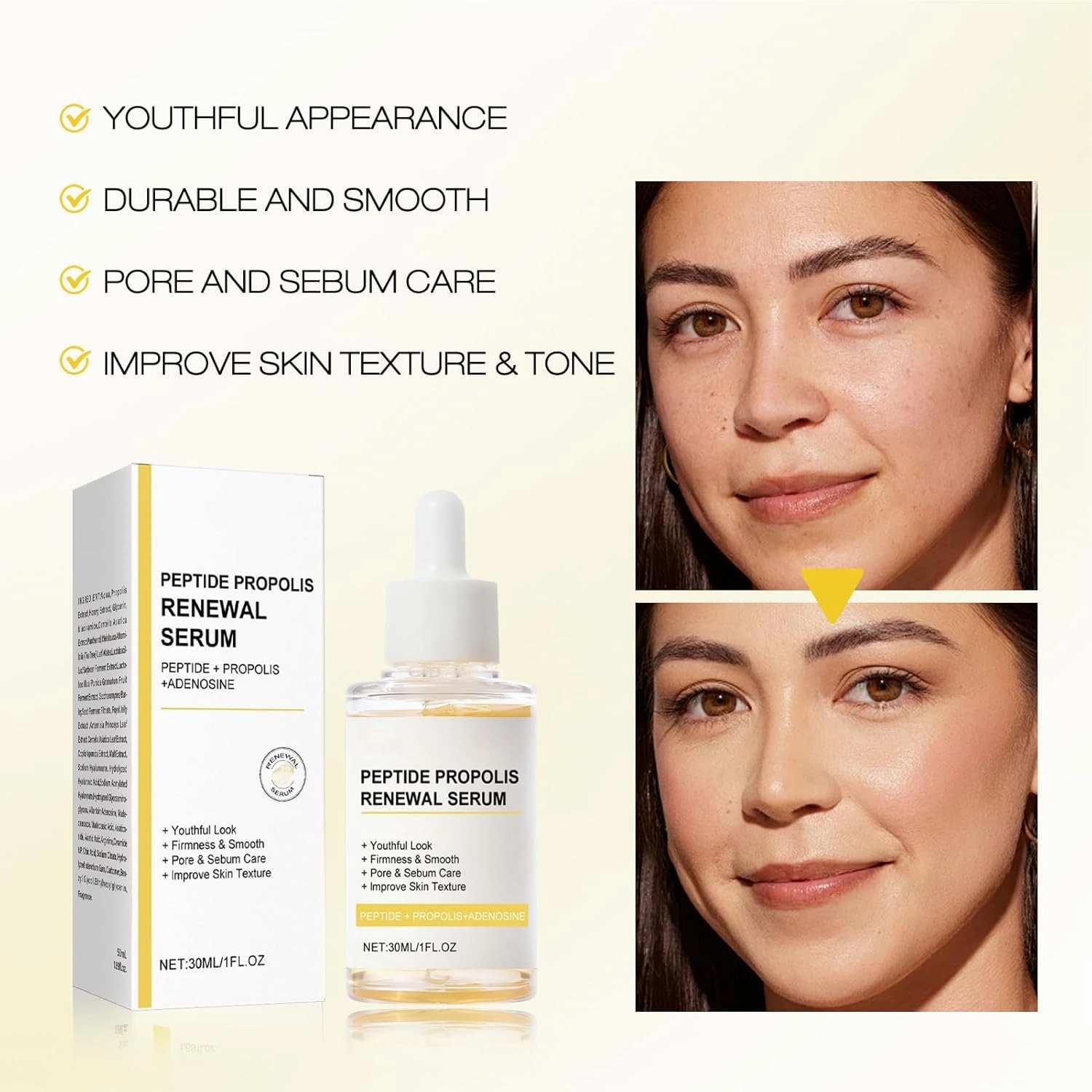 Korean Peptide Propolis Renewal Serum, Hydration & Wrinkle Renewal Serum, Anti-Aging Face Essence with Peptide Propolis Complex, for All Skin Types (Y B)