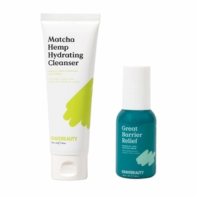 KraveBeauty Bestsellers Duo, Contains Matcha Hydrating Cleanser   Great Barrier Relief, Gentle Face Wash & Skin Soothing Serum, Daily Skincare Essentials, Vegan & Cruelty Free, 4.05 fl oz 1.52 fl oz