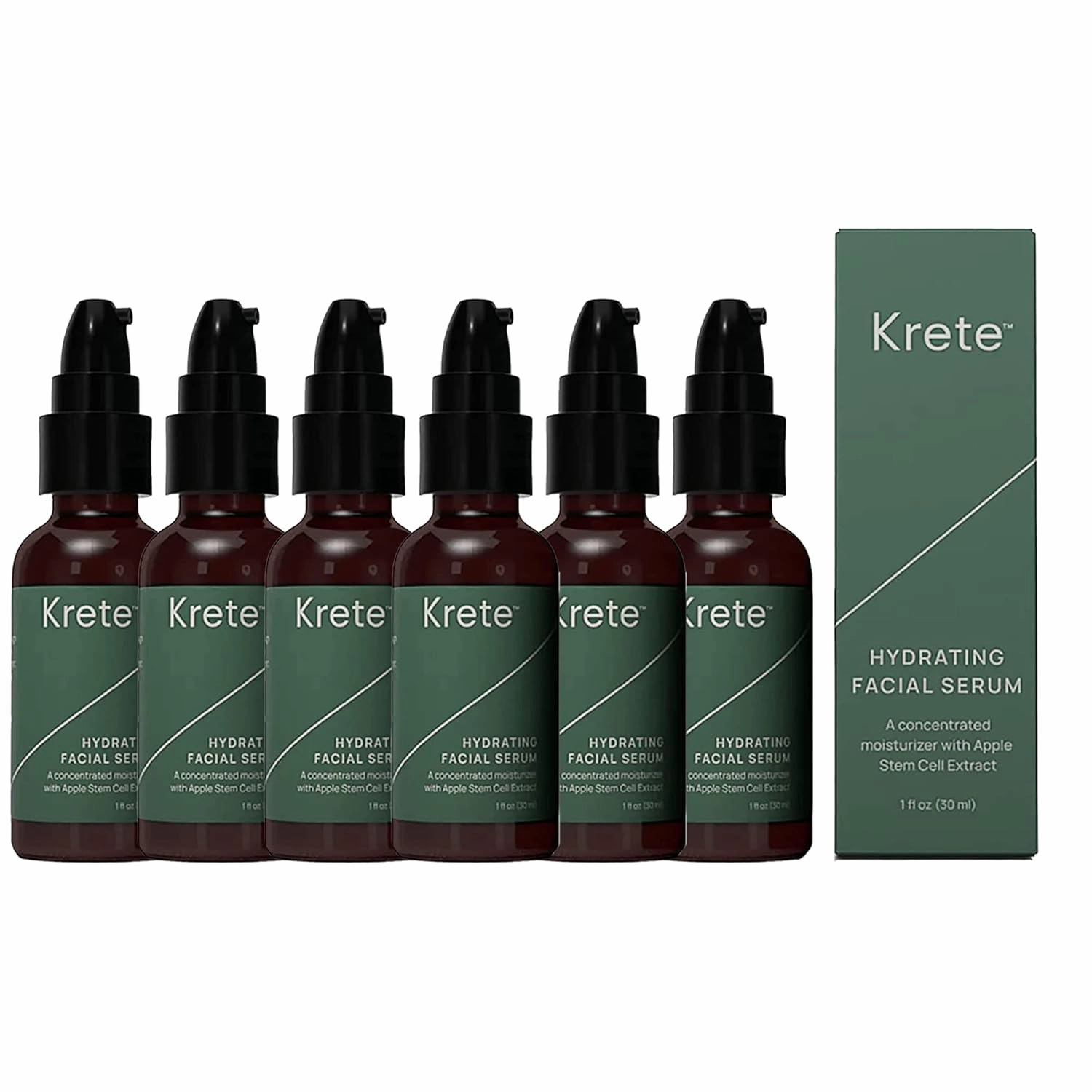 KRETE Hydrating Facial Serum for Men - Moisturize, Smooth, Hydrate, & Protect Your Skin In 30-Seconds, Oil-Free, All Skin Types with Apple Stem Cell Extract & Hyaluronic Acid - 1 Fl Oz (Pack of 6)