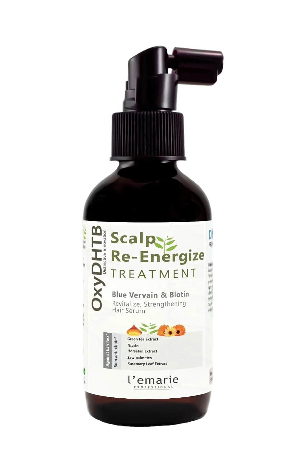 L'emarie Scalp & Hair Energizing Strengthening Hair Growth Serum Spray for Men and Women With Biotin, Pea Peptide, Caffeine, Vervain | Thicker and Stronger Hair (4 fl oz)