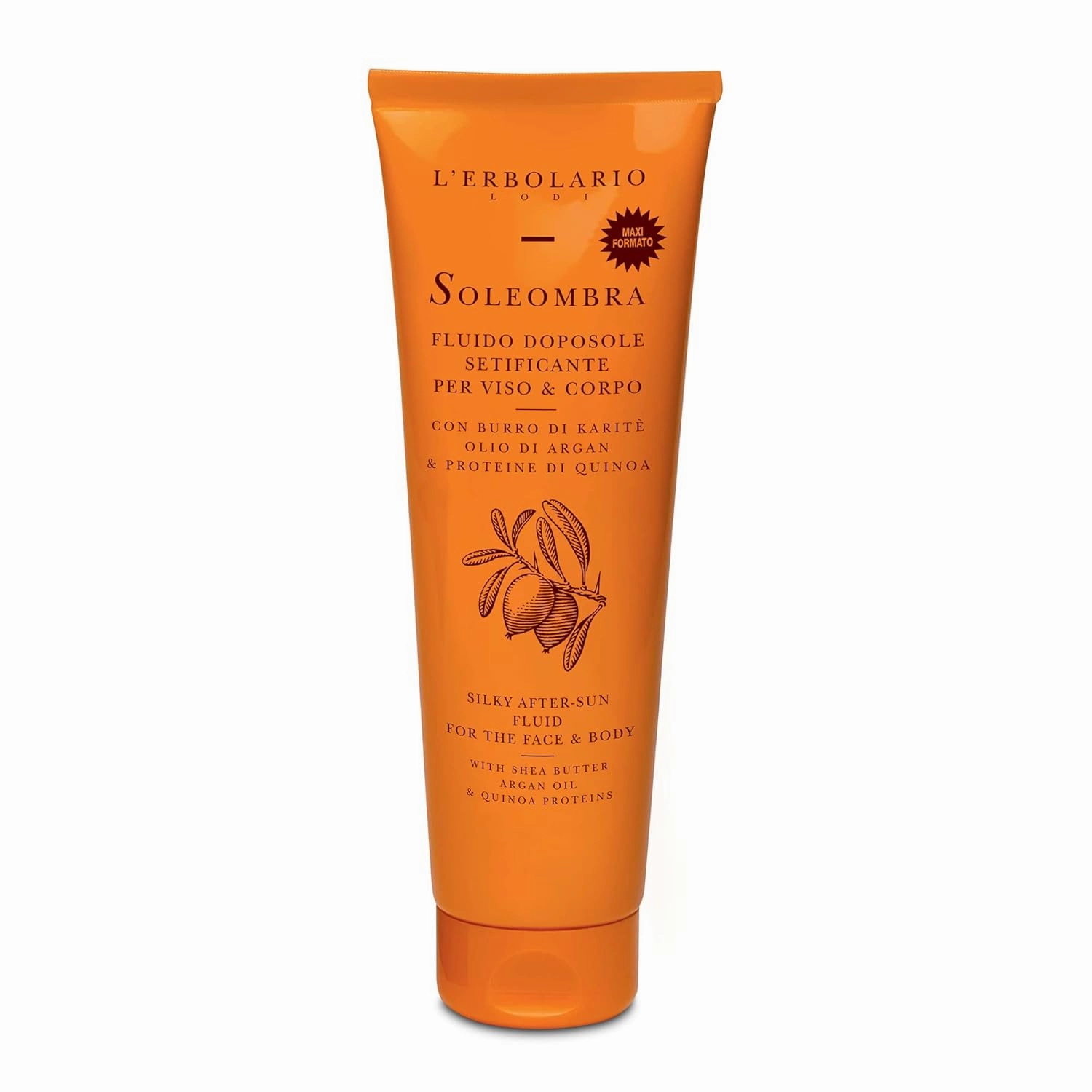 L'Erbolario Soleombra Silky After-Sun Fluid - After Sun Serum - Hydrating Sunburn Relief - Shea Butter, Argan Oil, and Quinoa Proteins - 10.1 oz