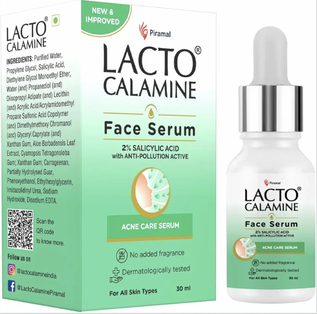Lacto Calamine 2% Salicylic Acid | 30ml | Face Serum For Acne, Blackheads, Oil control & Open Pores | For Clear Skin | Face Serum for Women & Men | Dermatologically Tested & Fragrance Free