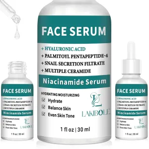 LAKIBOLE 3 Pack 5% Niacinamide Serum with 1% Ceramide T5 & 1% Snail Secretion for Balanced Hydration & Tone (1fl.oz/30ml)