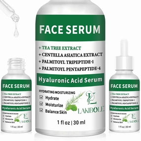 LAKIBOLE 3 Pack 2% Hyaluronic Acid Serum with 4% Tea Tree Extracts & 1% Centella Asiatica Extracts Revitalize & Balance Skin (1fl.oz/30ml Each)