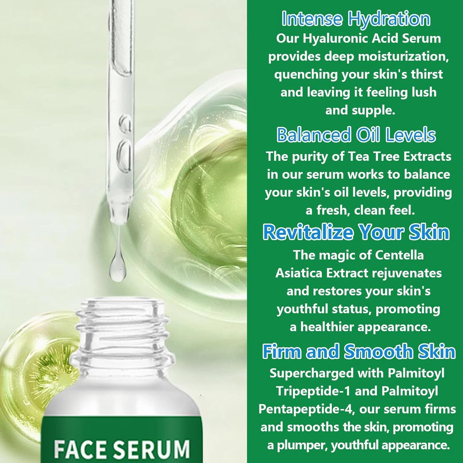LAKIBOLE 3 Pack 2% Hyaluronic Acid Serum with 4% Tea Tree Extracts & 1% Centella Asiatica Extracts Revitalize & Balance Skin (1fl.oz/30ml Each)