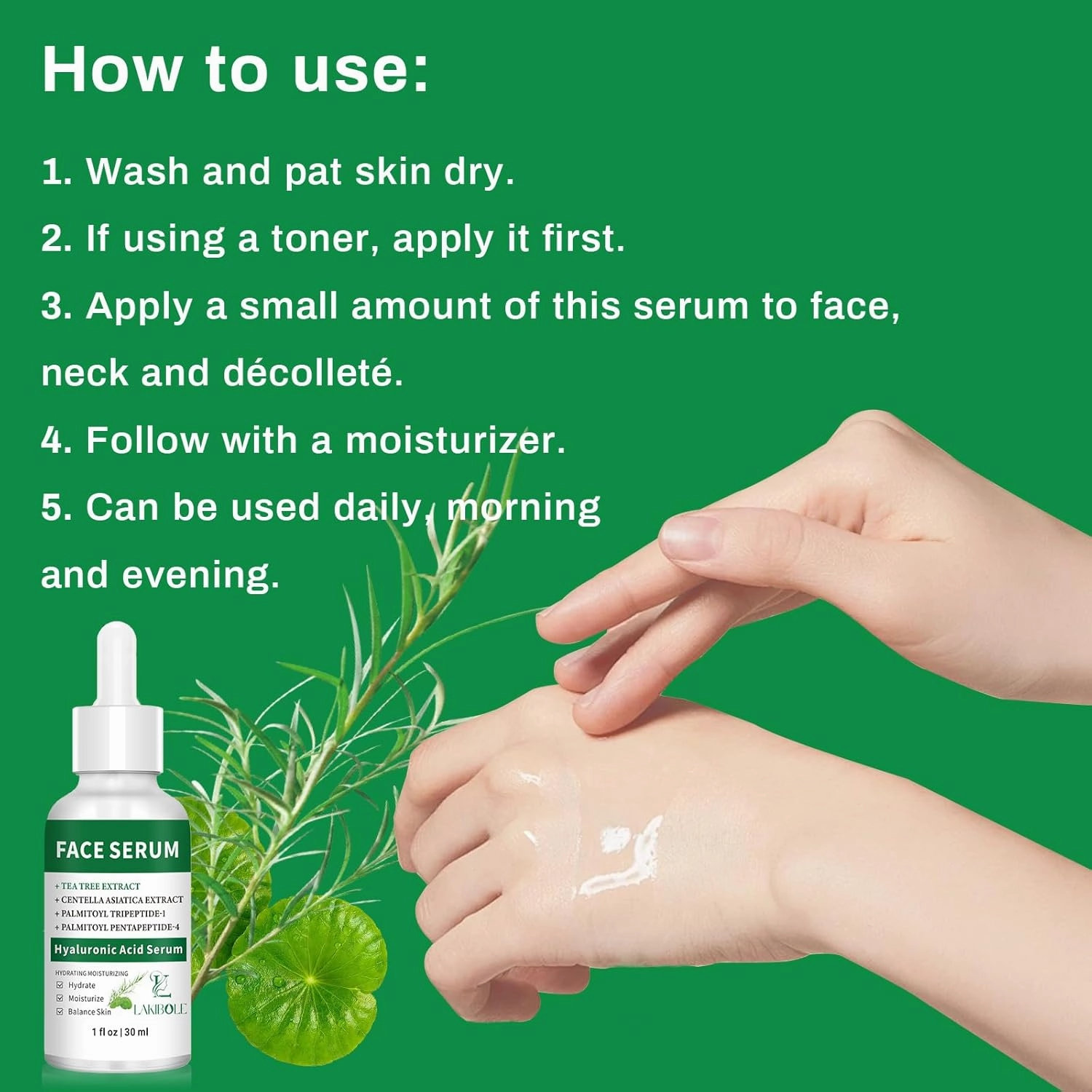 LAKIBOLE 3 Pack 2% Hyaluronic Acid Serum with 4% Tea Tree Extracts & 1% Centella Asiatica Extracts Revitalize & Balance Skin (1fl.oz/30ml Each)