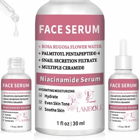 LAKIBOLE 3 Pack 5% Niacinamide Serum with 5% Damascus Rose Floral Water (1fl.oz/30ml Each)