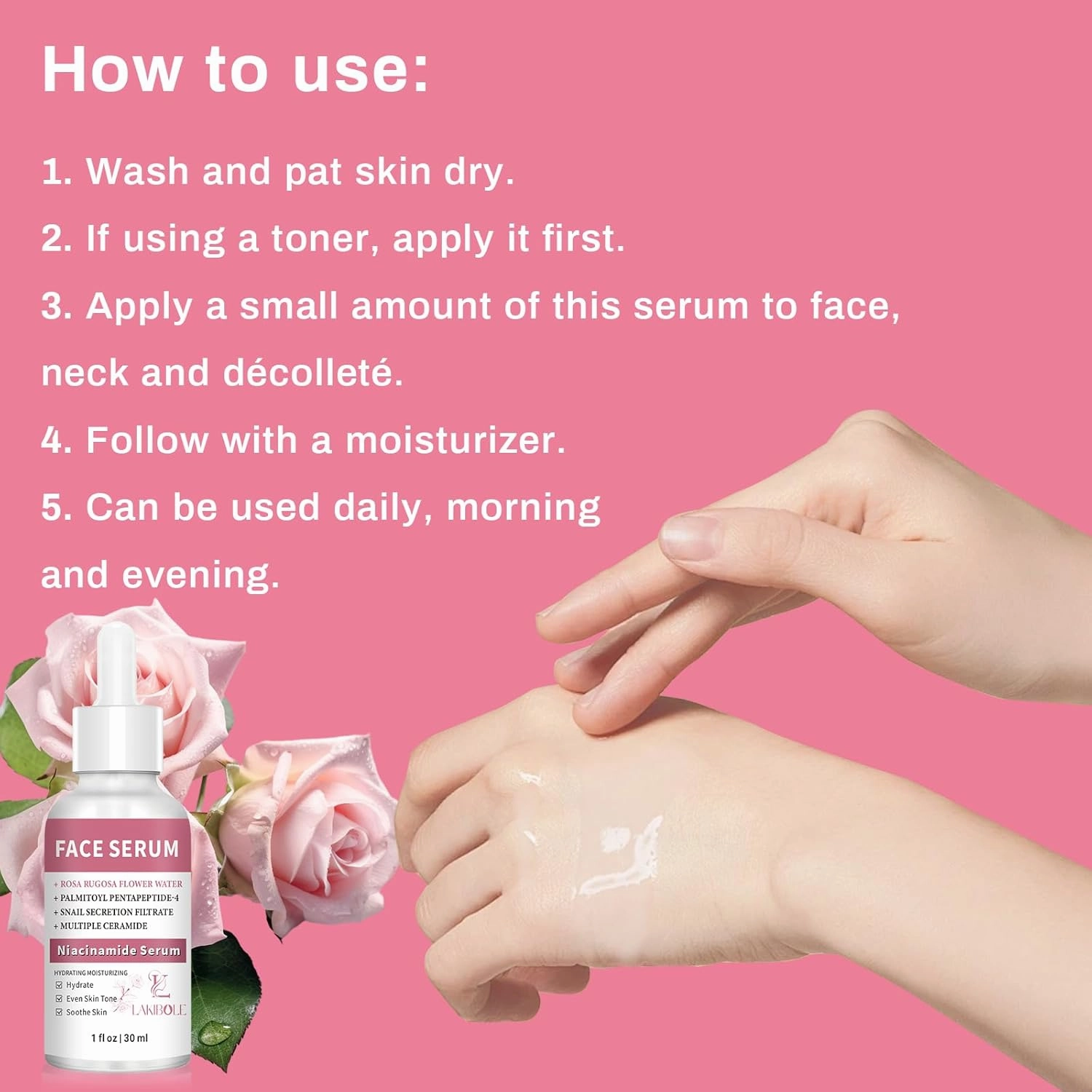 LAKIBOLE 3 Pack 5% Niacinamide Serum with 5% Damascus Rose Floral Water (1fl.oz/30ml Each)