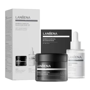 LANBENA 3 in 1 Blackhead Removing Set, Bamboo Charcoal Pore Strips 30g Pore Serum 30ml, Black Head Remover Mask for Face, Pore Minimizer & Reducer for Face, Leaving Your Skin Fresh and Clean