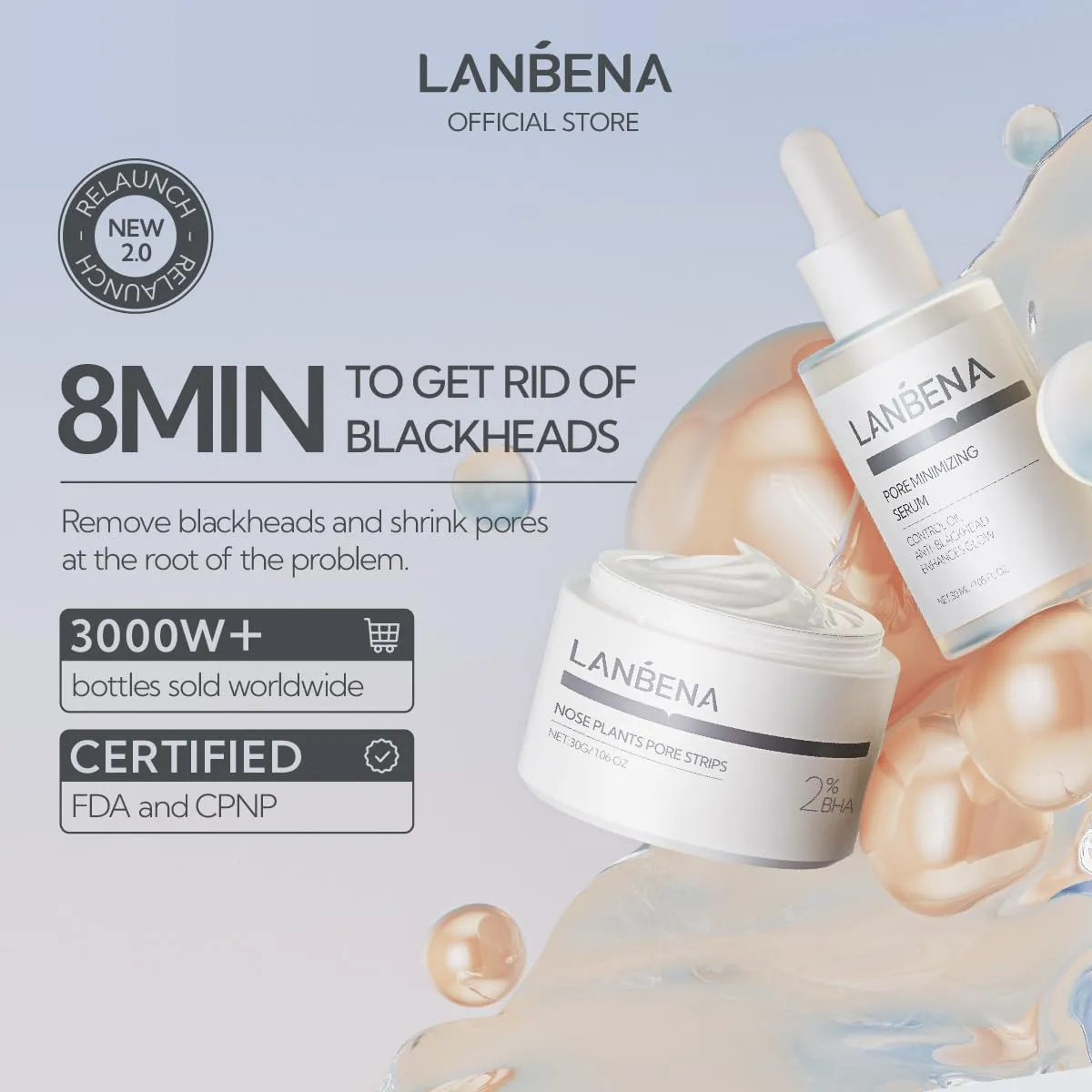 LANBENA 3 in 1 Blackhead Removing Set, Pore Strips 30g Pore Serum 30ml Removal Strip Paper, Black Head Remover Mask for Face, Pore Minimizer & Reducer for Face, Leaving Your Skin Fresh and Clean