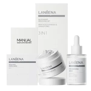 LANBENA 3 in 1 Blackhead Removing Set, Pore Strips 30g Pore Serum 30ml Removal Strip Paper, Black Head Remover Mask for Face, Pore Minimizer & Reducer for Face, Leaving Your Skin Fresh and Clean