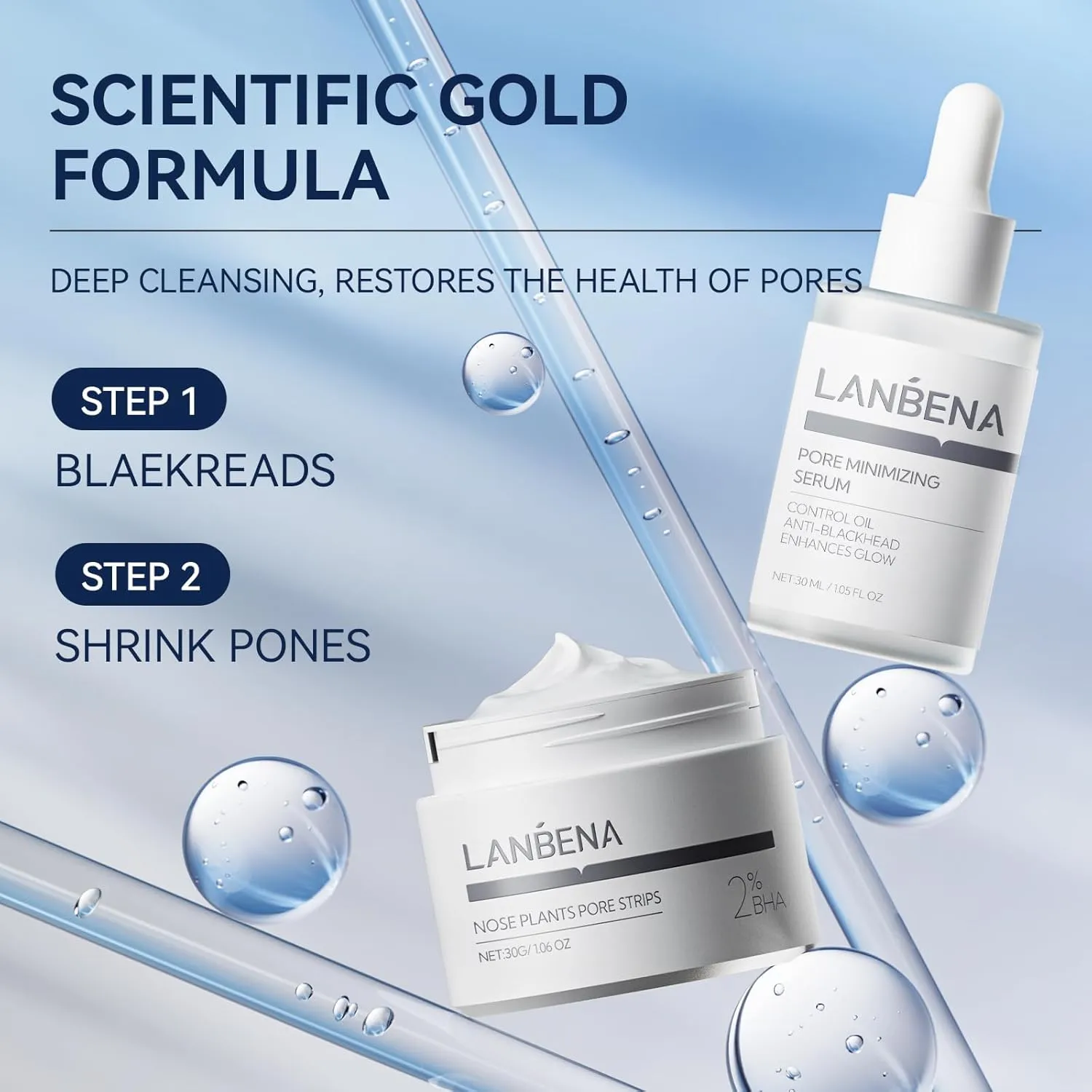 LANBENA 3 in 1 Blackhead Removing Set, Pore Strips 30g Pore Serum 30ml Removal Strip Paper, Black Head Remover Mask for Face, Pore Minimizer & Reducer for Face, Leaving Your Skin Fresh and Clean