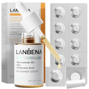 LANBENA Vitamin C Face Serum with Hyaluronic Acid, Brightening Anti-Aging Serum for Hydration, Pore Minimizing, Reduces Dark Spots & Wrinkles, for All Skin Types