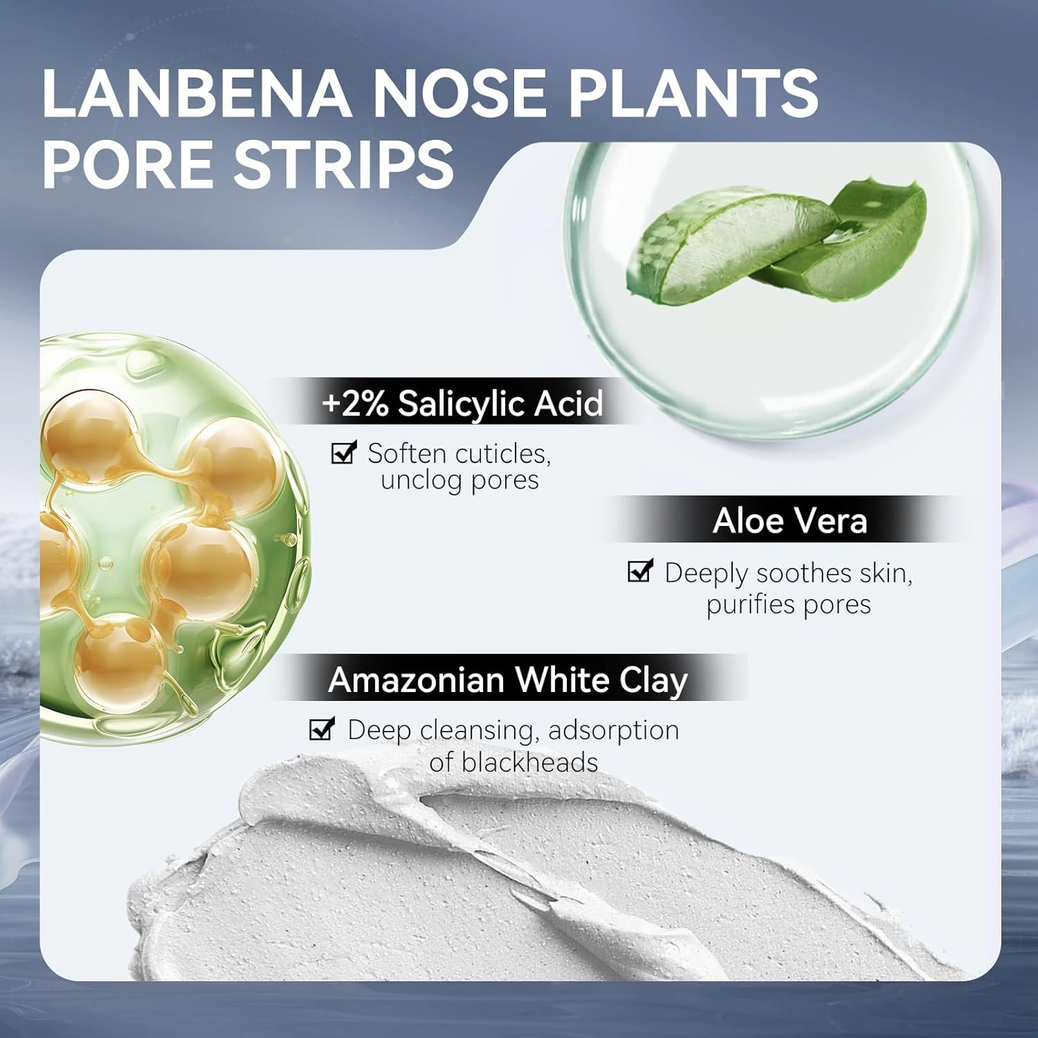 LANBENA 3-in-1 Blackhead Removal Set - Pore Strips (30g), Pore Minimizing Serum (30ml) & Removal Paper - Mask for Face, Minimizes Pores & Leaves Skin Fresh & Clean, Blackhead Remover