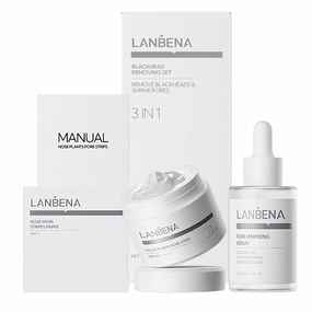 LANBENA 3 in 1 Blackhead Removing Set, Pore Strips 30g Pore Serum 30ml Removal Strip Paper, Black Head Remover Mask for Face, Pore Minimizer & Reducer for Face, Leaving Your Skin Fresh and Clean