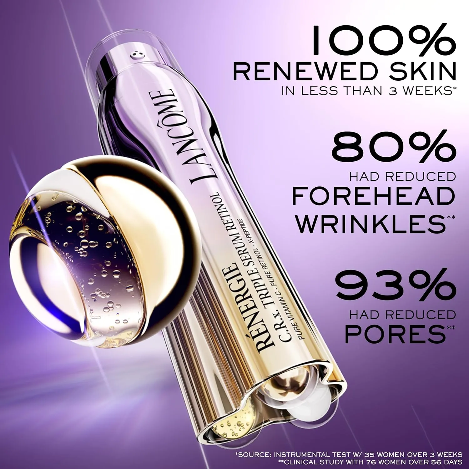 Lancôme Rénergie C.R.x. Triple Serum Retinol - Anti-Aging Serum With Pure Retinol, Pure Vitamin C, X-Peptide - Target Wrinkles and Pores - All Skin Types, including Sensitive