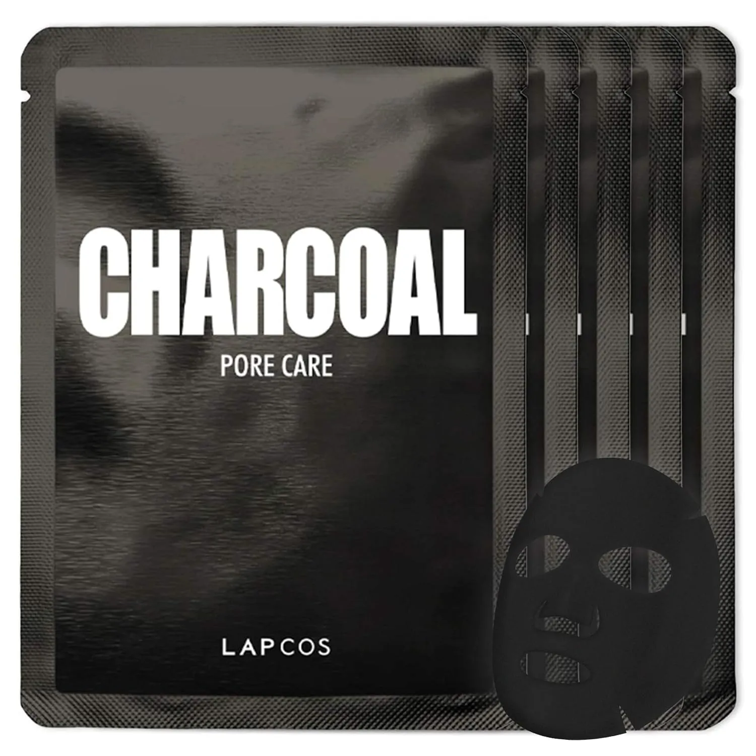 LAPCOS Charcoal Sheet Mask, Daily Face Mask with Salicylic Acid and Tea Tree Oil to Detoxify and Tighten Skin, Korean Beauty Favorite, 5-Pack
