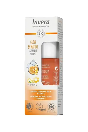 lavera Glow by Nature Serum - Face Serum with Q10 & Vitamin C for a Radiant Complexion - Moisturizing Facial Serum - Anti Wrinkle Serum - PETA Certified - Vegan - Made in Germany - 1 Fl Oz