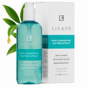 LICAPE® Cleansing Gel Face | 400 ml | Make-Up; Facial Cleansing | With Tea Tree Oil for Gentle; Deep Pore Cleanse- Without Drying Out | For Oily; Sensitive Skin - Removes Makeup; Serum