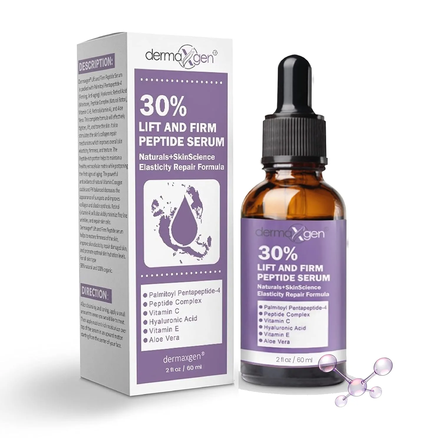 Lift And Firm - 30% Peptide Serum, Matrixyl 3000, Vitamin C & E   Hyaluronic Acid   Aloe Vera, Lifts, Firms & Tightens Skin   Pure Organic Anti-aging Serum (2 Fl Oz)