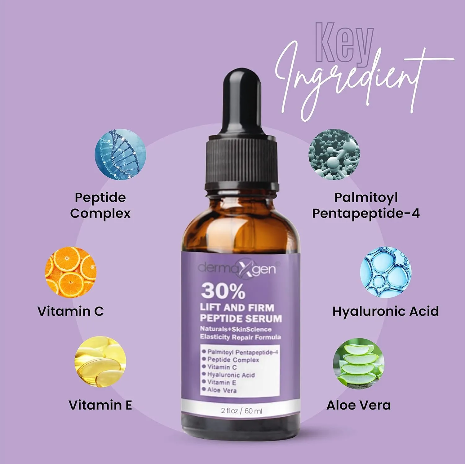 Lift And Firm - 30% Peptide Serum, Matrixyl 3000, Vitamin C & E   Hyaluronic Acid   Aloe Vera, Lifts, Firms & Tightens Skin   Pure Organic Anti-aging Serum (2 Fl Oz)