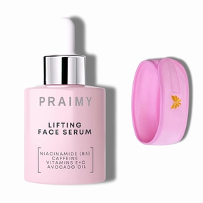 Lifting Face Serum with Luxury Spa Headband - Anti-Aging Treatment with Vitamin C, Niacinamide, Squalane - Face Firming & Brightening Formula for Fine Lines & Wrinkles - Vegan Clean Beauty