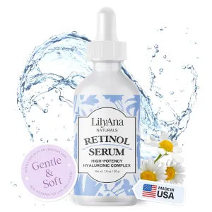 LilyAna Naturals Retinol Serum for Face - Made in USA, Face Serum with Hyaluronic Acid and Vitamin E, Anti Aging Serum, Reduces Age Spots and Sun Damage, Promotes Collagen and Elastin (Retinol, 1oz)