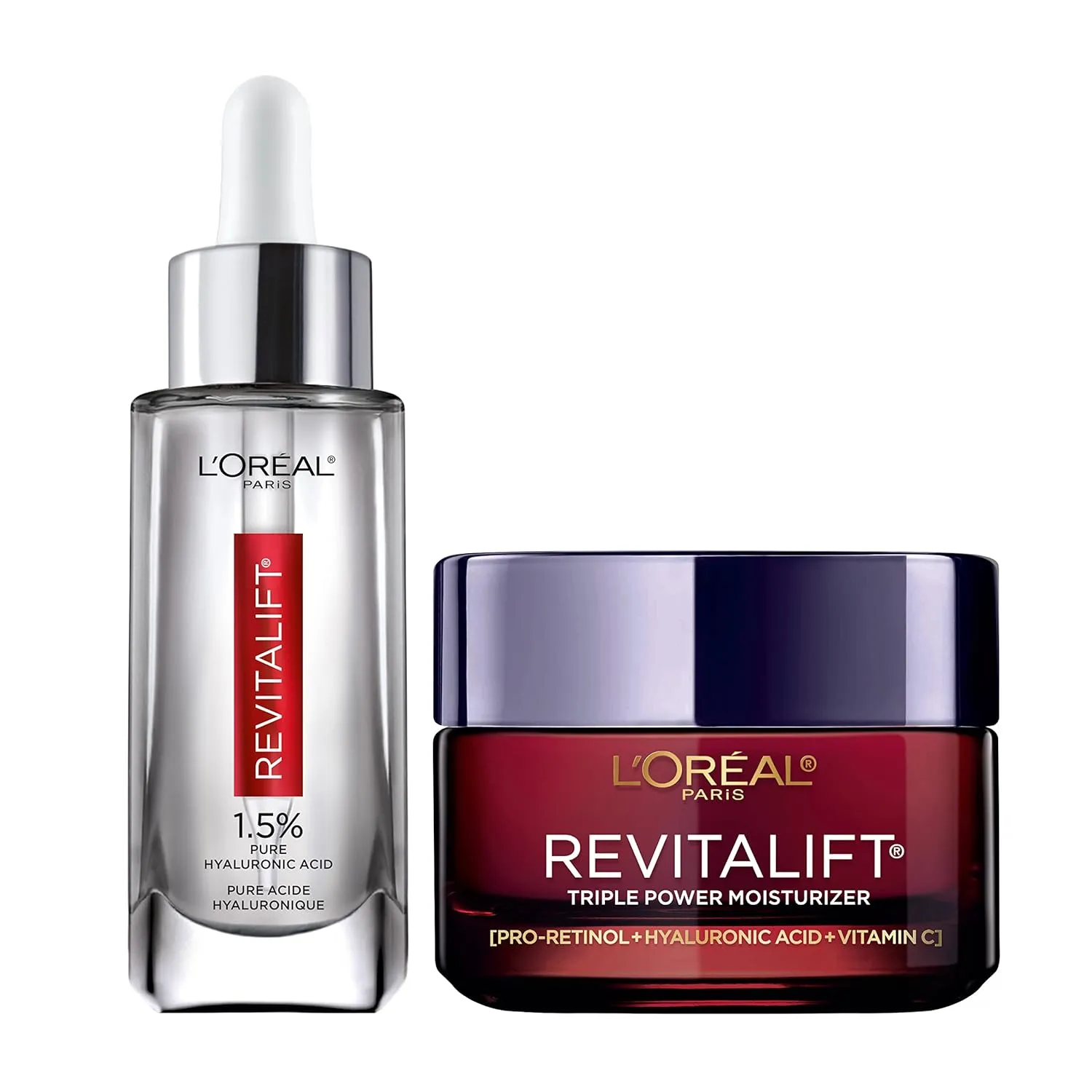 L'Oreal Paris Revitalift 1.5% Pure Hyaluronic Acid Face Serum   Triple Power Anti-Aging Face Moisturizer, 1 kit