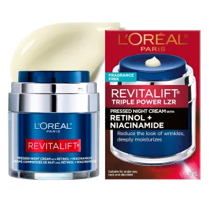 L'Oreal Paris Revitalift Pressed Night Cream with Retinol, Niacinamide, Visibly Reduce Wrinkles, Hydrate for Face, Under Eye, Neck, Chest, Dermatologist tested