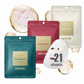 Lululun 21 EA Facial Mask Sheet for Anti-Aging & Dry Skin Women & Men, Organic & Natural Daily Face Sheet Mask Japanese Skincare, Moisturizing & Hydrating Capsuled Serum Tech with Ceramides & Peptide