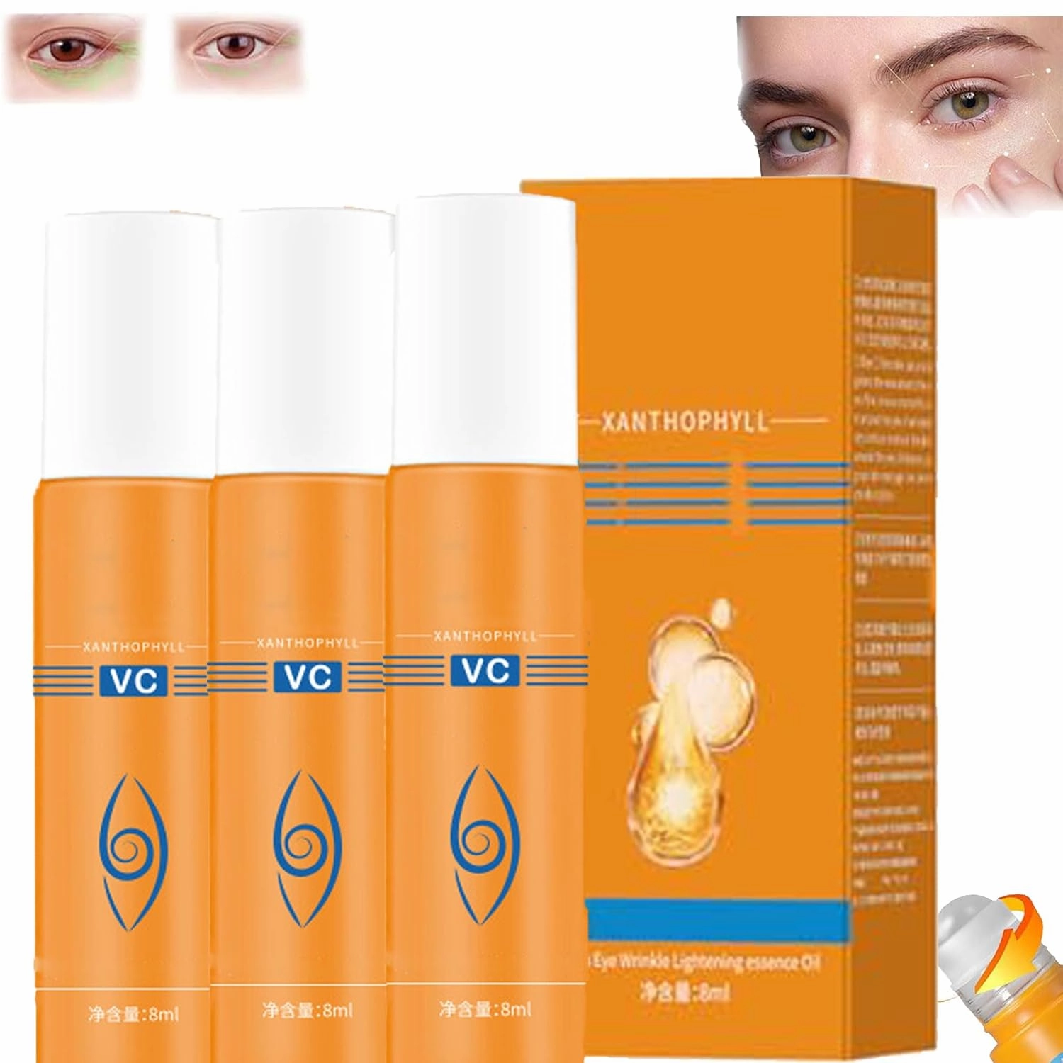 Lutein Eye Essence Oil, Lutein Anti-Wrinkle Essenceoil, Luteinrollerball Essence, Vc Luteineye Essence Oil for Eyesbags,Firming Anti-Aging Eyeserum, For Eyebags (3pc)
