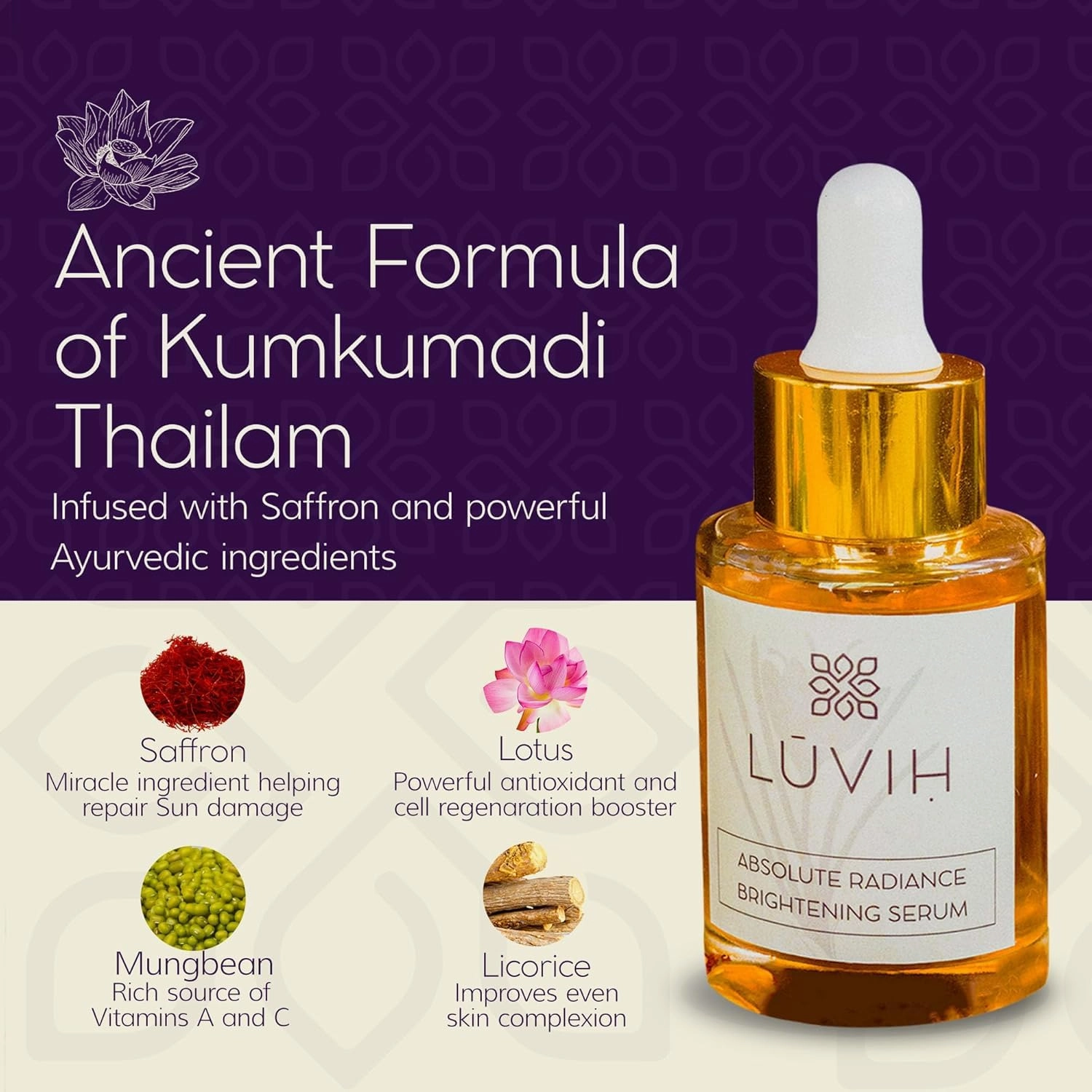 LUVIH - Absolute Radiance Brightening Serum, Nourishing Face Oil Serums for Women & Men, Dark Spot Serum with Ayurvedic Herbs, Addresses Dullness While Helping Shield Against Sun Damage, 30 mL