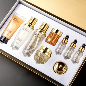 Luxurious Golden Facial Skincare Set for All Skin Types - Deep Hydration & Firming with Hyaluronic Acid, Fragrance-Free, Ideal Gift Box for Women