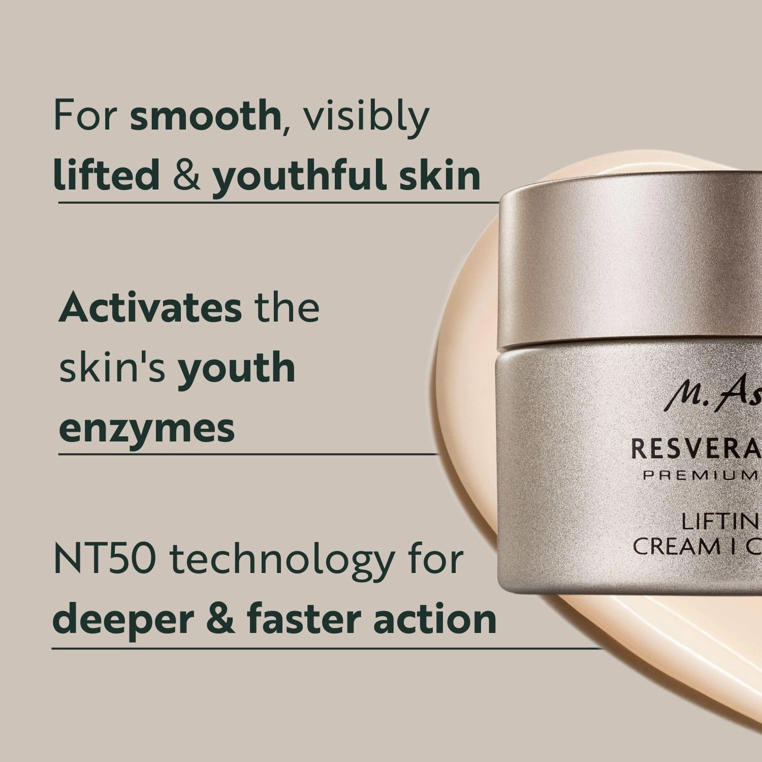 M. Asam Resveratrol Premium Lifting Cream (1.69 fl oz) - Anti-Aging Face Moisturiser, Resveratrol Day and Night Cream, Hydrating Skin Care with Peptides, Vegan Face Cream