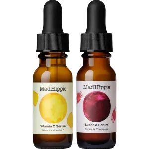 Mad Hippie Travel Face Serum Set – Skin-Brightening Vitamin C   Firming Super A Retinol, Day & Night Dual Pack, 0.5 Oz Ea