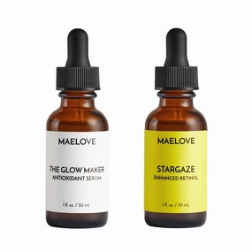 MAELOVE Glow Maker Vitamin C Serum   Stargaze Enhanced Retinol Serum Set - Day & Night Duo for Radiant, Smooth Skin with Hyaluronic Acid, Ferulic Acid & Soothing Botanicals