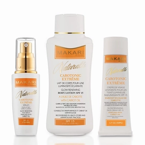MAKARI Naturalle Carotonic Extreme Glow Skincare Bundle | Renewing Face Cream, Brightening Serum & Body Lotion | Brightens, Moisturizes, Fights Aging & Diminishes Scars | For Oily & Acne-Prone Skin