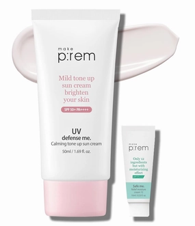 MAKEPREM UVA UVB Defense Me Calamine Calming Sun Cream SPF 50  PA     1.69 Fl Oz Korean Mineral Sunblock VEGAN Sunscreen Reef-safe Mild Non-Irritating Sensitive Acne-Prone Skin Non-Nano No Chemicals