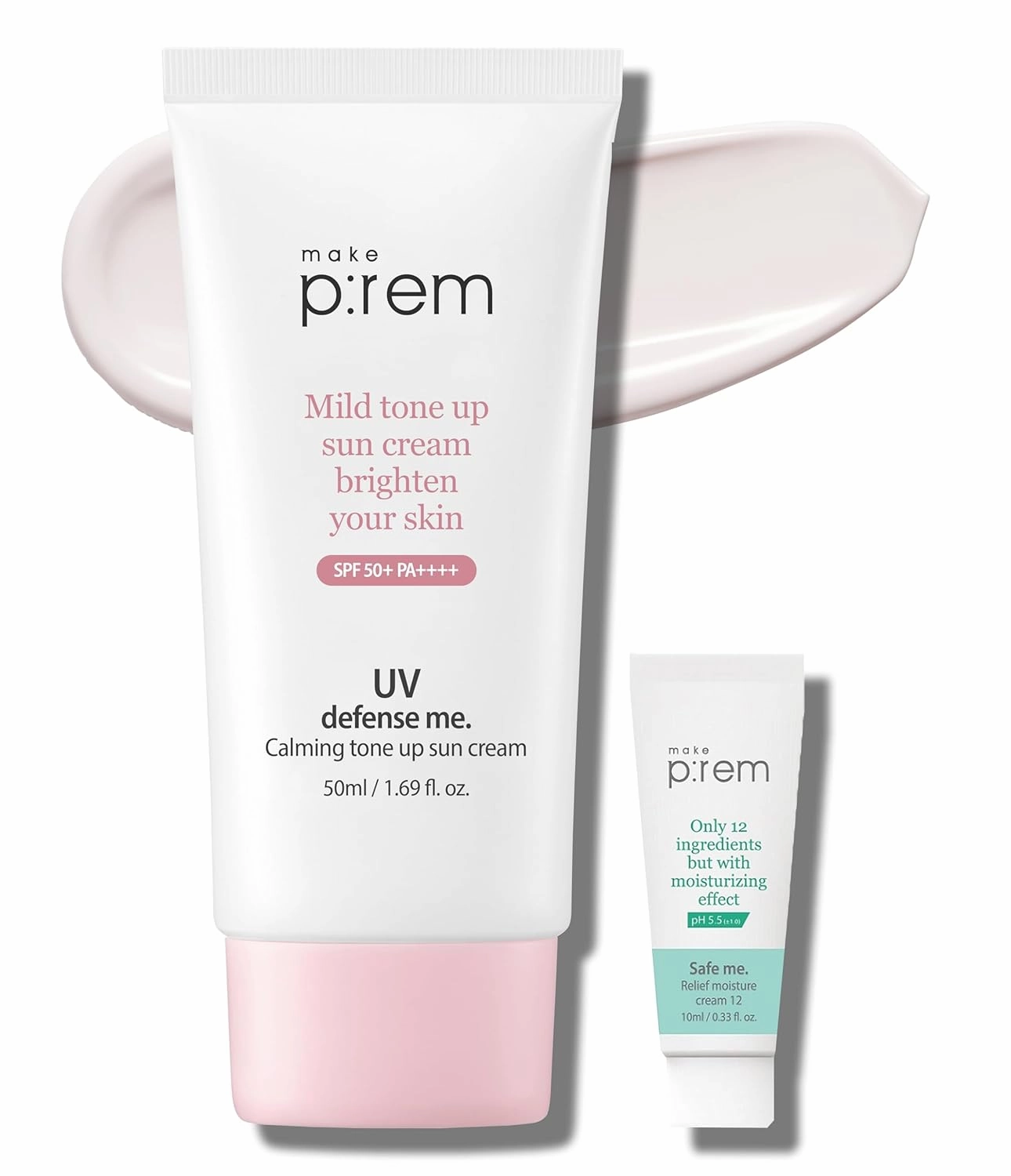 MAKEPREM UVA UVB Defense Me Calamine Calming Sun Cream SPF 50  PA     1.69 Fl Oz Korean Mineral Sunblock VEGAN Sunscreen Reef-safe Mild Non-Irritating Sensitive Acne-Prone Skin Non-Nano No Chemicals