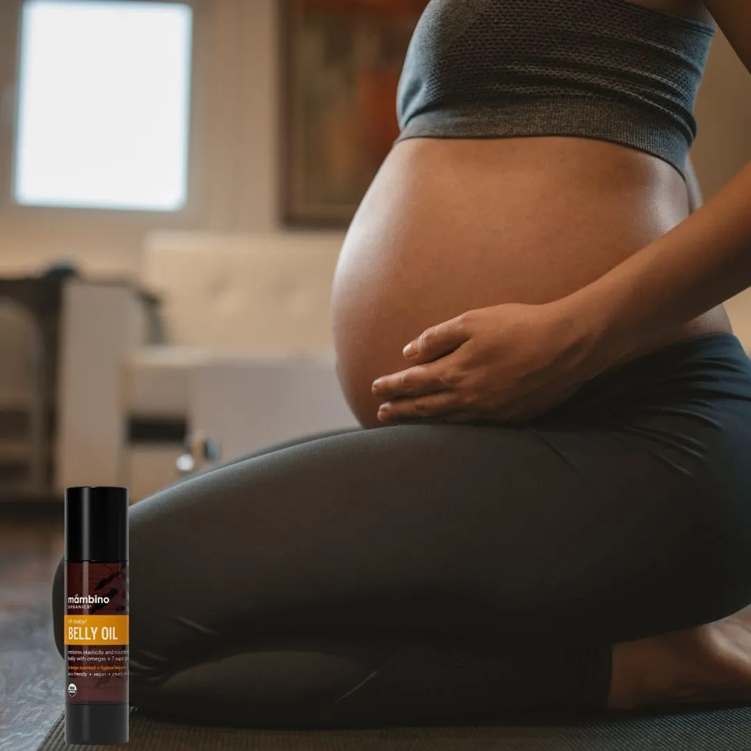 Mambino Organics Bun in the Oven Kit   Free Bag - Pregnancy Skin Care Kit with Belly Oil, Belly Lotion, Lip Balm - Organic Skincare Set for Pregnant Women - 5 Piece Set