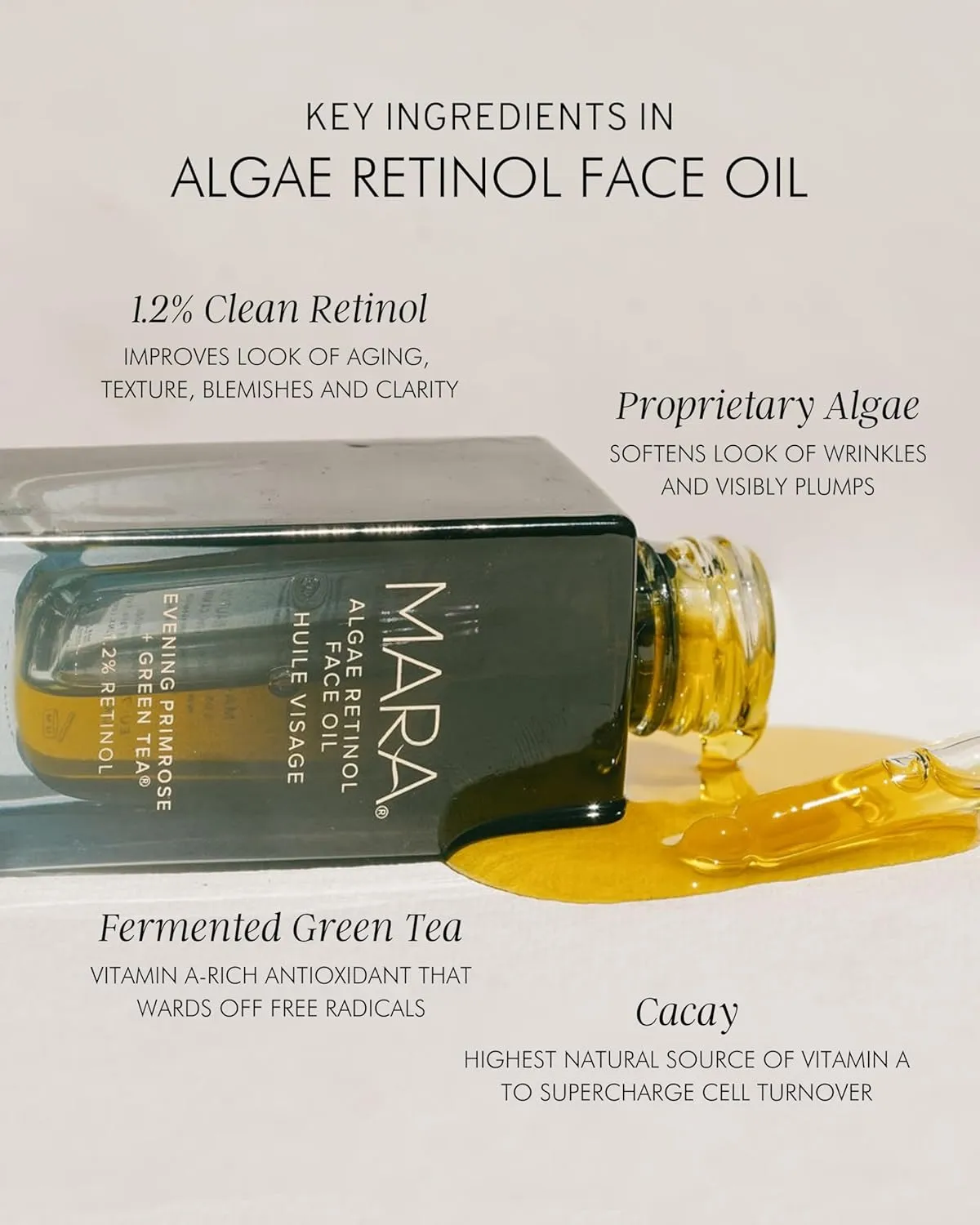 MARA - Natural Evening Primrose   Green Tea Algae Retinol Face Oil | Plant-Based Skin Care | Moisturizes   Soothes Skin To Minimizes Look of Pores   Fine Lines (Travel Size, 0.5 fl oz | 15 mL)