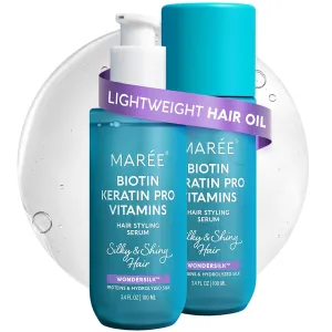 MAREE Hair Oil for Frizzy and Damaged Hair with Vitamins A, E, B5, 2 PACK - Anti Frizz Control Sérum for Curly Women & Men - Aceite de Argán Para el Cabello - Biotin Keratin Antifrizz Products