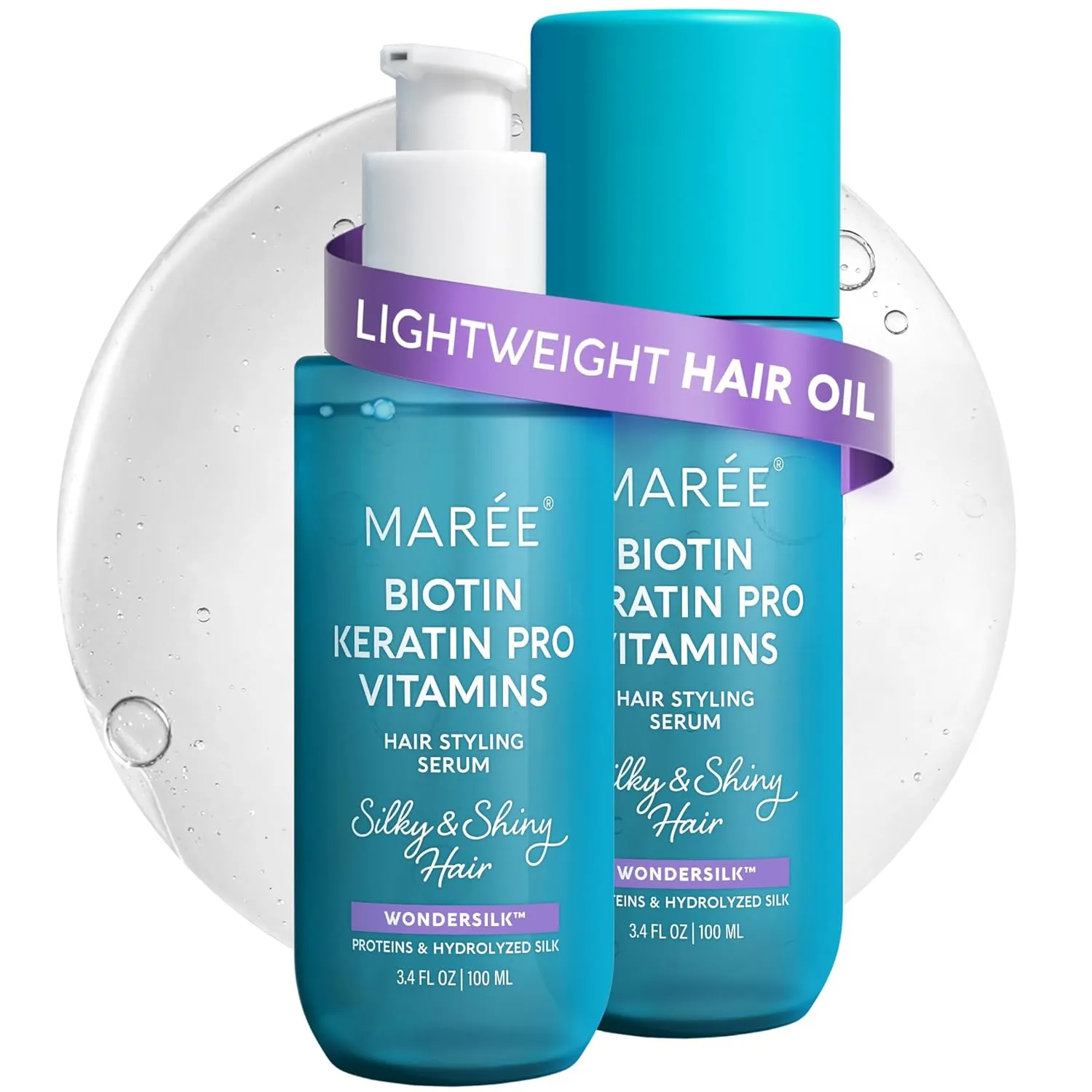 MAREE Hair Oil for Frizzy and Damaged Hair with Vitamins A, E, B5, 2 PACK - Anti Frizz Control Sérum for Curly Women & Men - Aceite de Argán Para el Cabello - Biotin Keratin Antifrizz Products