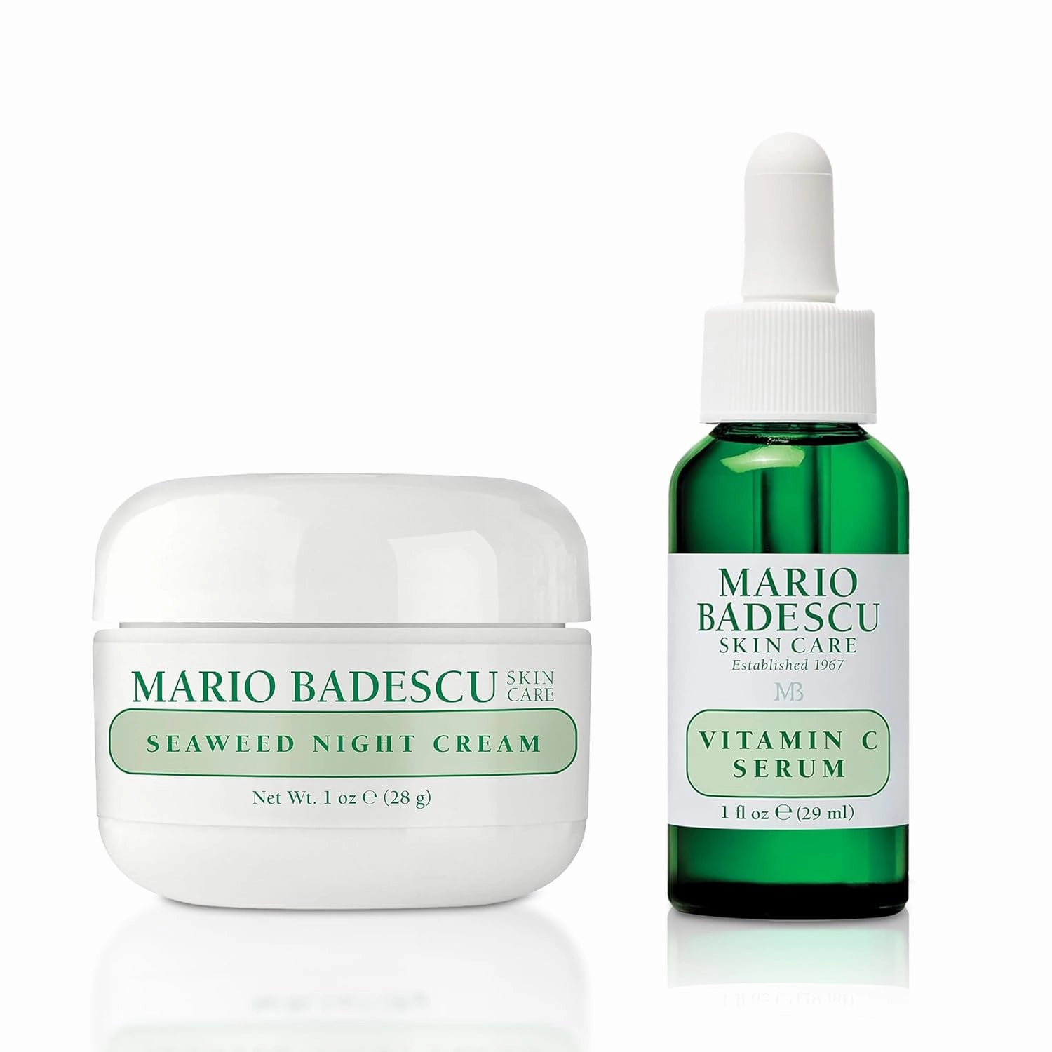 Mario Badescu Seaweed Night Cream & Vitamin C Serum Bundle, Hydrating Night Cream   Brightening Serum for Radiant, Youthful Skin, 2-Piece Skincare Set for Moisture, Firmness, and an Even Complexion