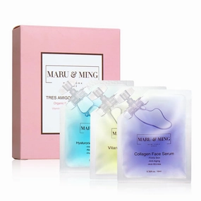 MARU & MING Tres Amigos Collection/Organic Hyaluronic Acid, Vitamin C, Collagen Face Serums. Travel-size and TSA friendly 1 oz. Total Weight 3-Pack